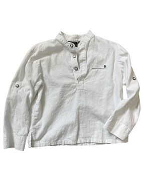 Mexx White Collarless Henley Linen Top. Boys Size 5-6